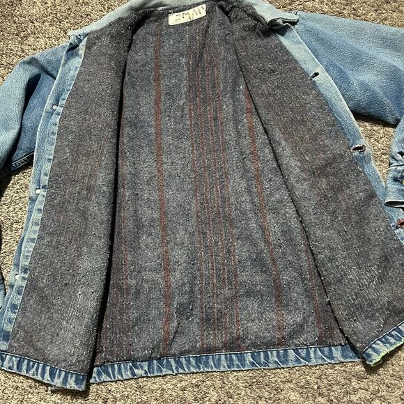 Vintage Thrashed Denim Chore Jacket Lined Barn Coat 70s 80s French Blue S/M - Picture 6 of 10